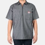 Short Sleeve Striped 1/2 Zip Shirt - Butcher Stripe