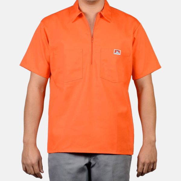 Short Sleeve Solid 1/2 Zip Shirt - Orange